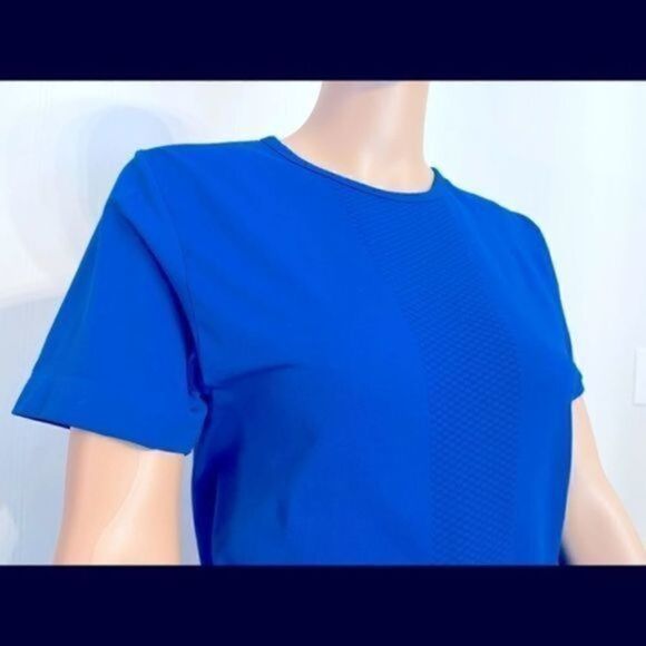 Jockey Women activewear checkered print top/t-shirt M foul blue short sleeves - Picture 3 of 9